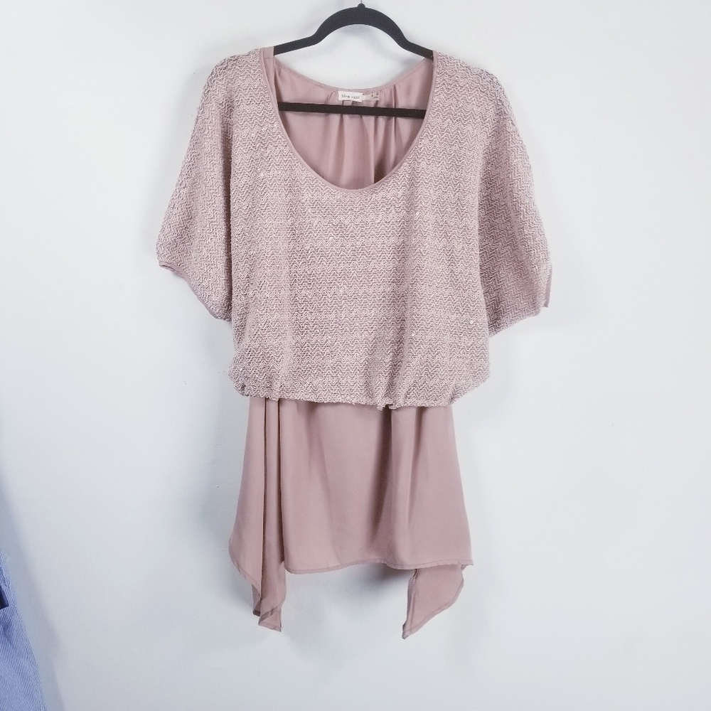 Blue bird Layered knit sweater/chiffon blouse M